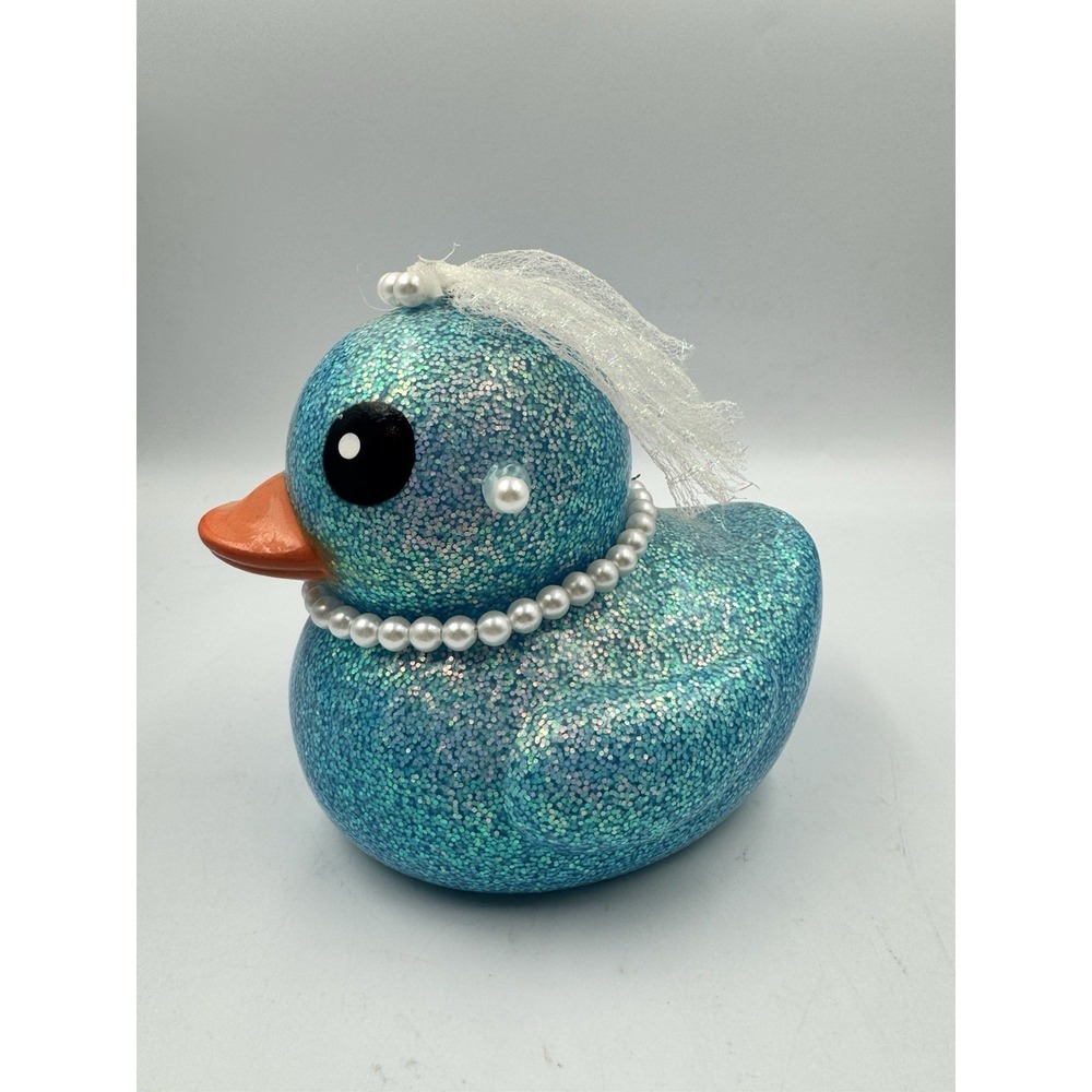 Jaru BLUE Dazzle Rubber Duckie 6" Sparkle Glitter W/ Veil & Pearls Toy JEEP DUCK